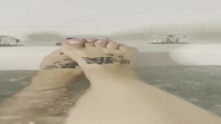 BBW stepmom MILF long legs wet toes soles and feet in the bath my POV