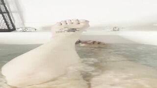 BBW stepmom MILF long legs wet toes soles and feet in the bath my POV