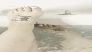 BBW stepmom MILF long legs wet toes soles and feet in the bath my POV