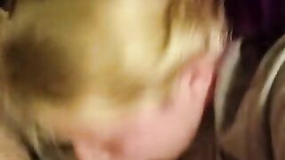 POV Blowjob and cum swallow with pussy flash