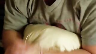 POV Blowjob and cum swallow with pussy flash