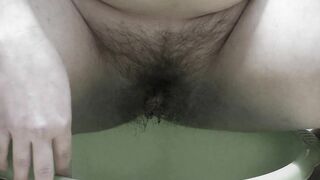 Pissing fetish milf with hairy pussy peeing on panties.