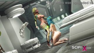 A hot horny girl gets fucked by 3d dickgirl in a spaceship