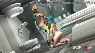 A hot horny girl gets fucked by 3d dickgirl in a spaceship