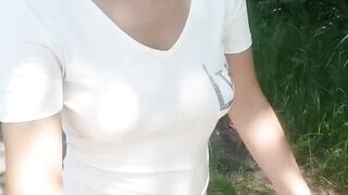 bouncing tits without a bra, sticking nipples, I run