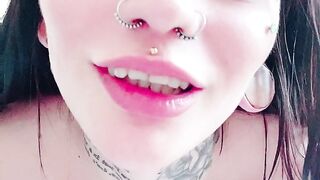 tattooed brunette with natural tits fingering hard