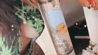 Caramel Shizzle rips bong in hot weed outfit