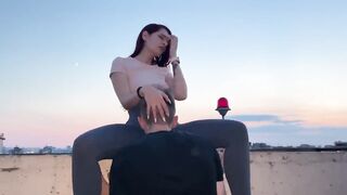 Outdoor Leggings Pussy Worship Femdom on Rooftop