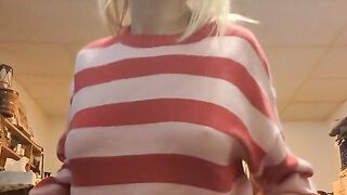 titty play in new striped sweater croptop