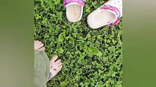 Dirty feet out in the grass