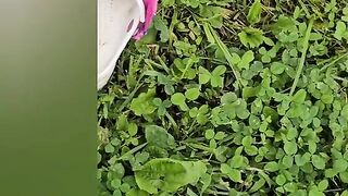 Dirty feet out in the grass