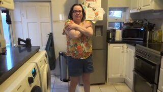 Sexy Shy Big Boobs Step-mom Stripping in Shorts in the Kitchen