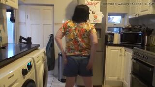 Sexy Shy Big Boobs Step-mom Stripping in Shorts in the Kitchen