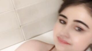 All Natural Cutie Plays with her BIG Boobs in the Bathtub & Fingers Bare Pussy