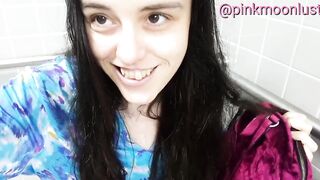 I sit down to pee on a public bathroom toilet public restroom potty fetish PinkMoonLust Onlyfans pee