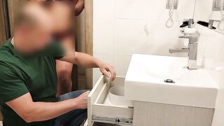 The plumber at the hotel comes to fix the sink and I give him a blowjob as a reward