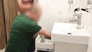 The plumber at the hotel comes to fix the sink and I give him a blowjob as a reward