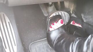 Fast pedal pumping in my leather stiletto boots