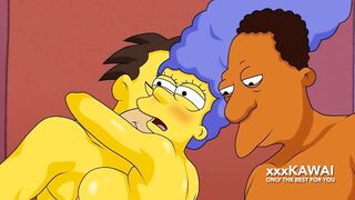 Marge has a threesome with Carl and Lenny - The simpsons hentai