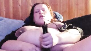 BBW wife masturbating while I sit off to the side and watch