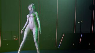 3D big boobs slut Asian cosplay model public naked