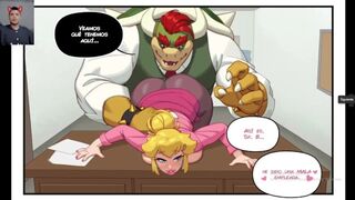 Peach wants to fuck her boss Bowser's gigantic cock with her little pussy