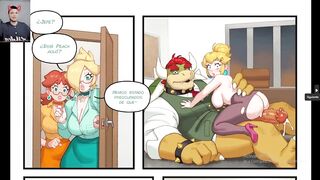 Peach wants to fuck her boss Bowser's gigantic cock with her little pussy