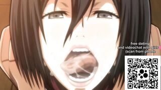 Mikasa Ackerman sucks cock, mouth full of cum, she likes it - Attack On Titan Hentai Uncensored